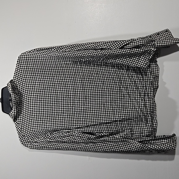 Black and White Diamond Pattern Checkered Silk Blouse Button Front 16 - Picture 3 of 8